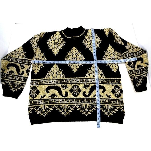 Vintage WESTERN COLLECTION black & gold woman's sweater with shoulder pad size L - Picture 2 of 6
